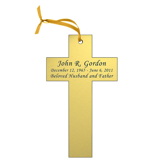 Cross Double-Sided Memorial Ornament - Engraved - Gold