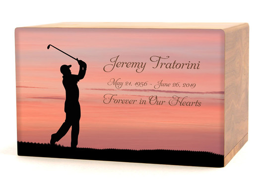 Golfer Eternal Reflections II Wood Cremation Urn - 5 Urn Choices