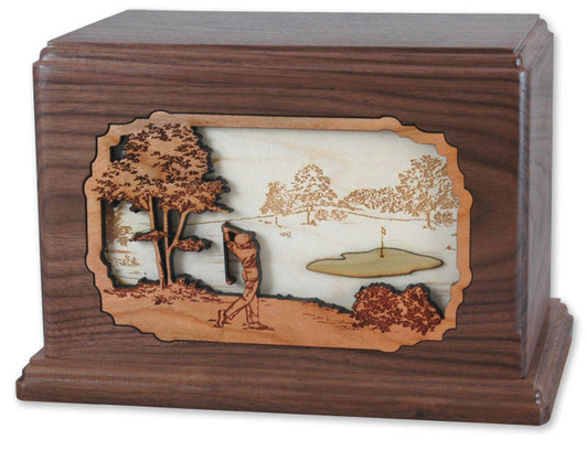 Golfer with 3D Inlay Walnut Wood Cremation Urn