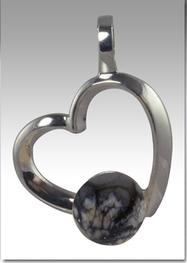 Gray Rhythm Pearl Heart Cremains Encased in Glass Sterling Silver Cremation Jewelry Pendant