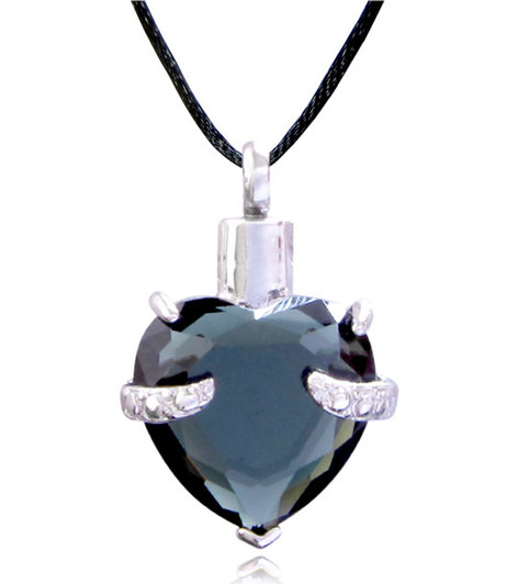 Green Cradled Heart Stainless Steel Cremation Jewelry Pendant Necklace