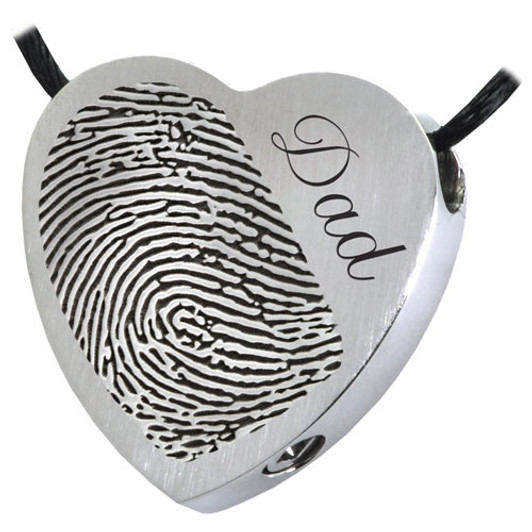 Half Print Heart Slider Stainless Steel Memorial Cremation Pendant Necklace