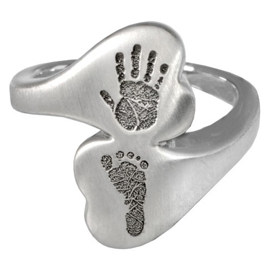 Handprint and Footprint Companion Heart Sterling Silver Memorial Cremation Ring