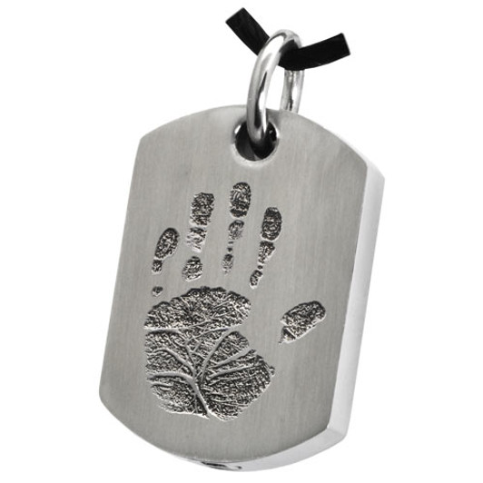 Handprint Dog Tag Stainless Steel Memorial Cremation Pendant Necklace