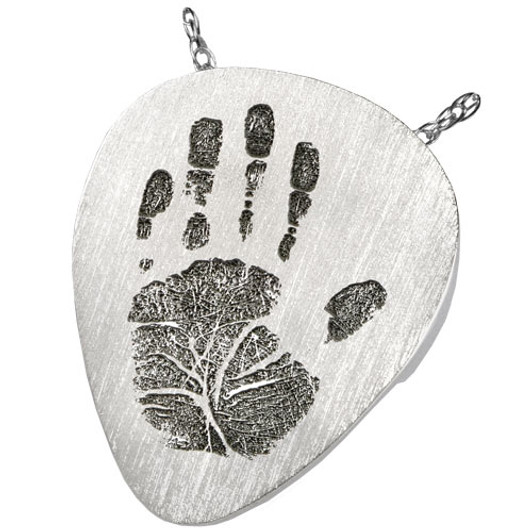 Handprint Guitar Pick Sterling Silver Memorial Cremation Pendant Necklace