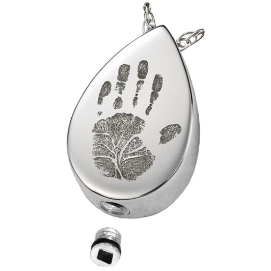 Handprint Teardrop Stainless Steel Memorial Cremation Pendant Necklace