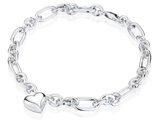 Heart Charm Oval Link Sterling Silver Cremation Jewelry Bracelet