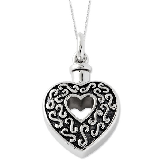 Heart In Heart Antiqued Sterling Silver Cremation Jewelry Necklace