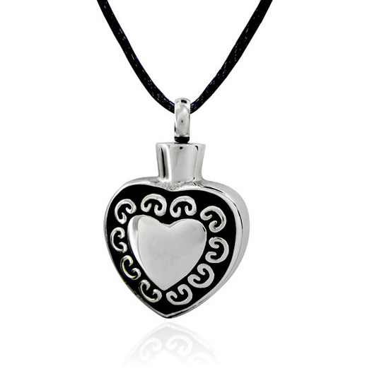 Heart with Border Design Stainless Steel Cremation Jewelry Pendant Necklace