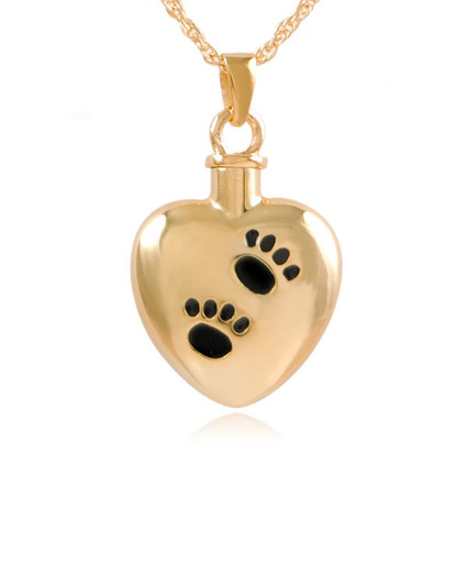 Heart with Paw Prints Gold Vermeil Pet Cremation Jewelry Necklace