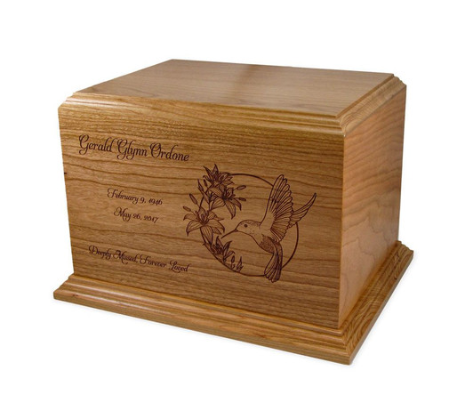 Hummingbird Senate Solid Cherry Wood Cremation Urn