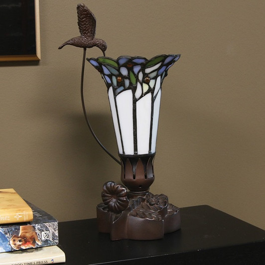 Hummingbird and Lily Blue Tiffany Style Lamp Keepsake Cremation Urn