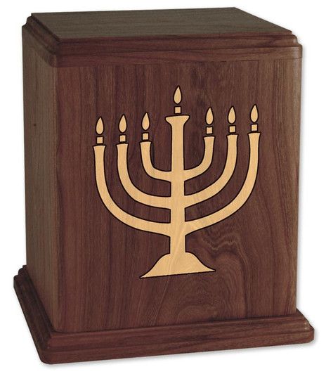 Inlayed Menorah Walnut Wood Cremation Urn