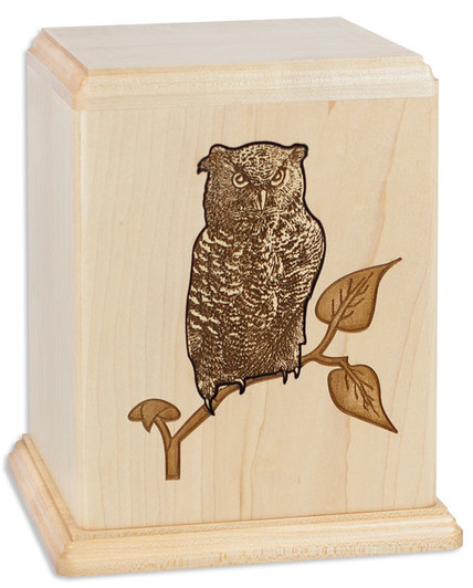 Inlayed Owl Maple Wood Cremation Urn