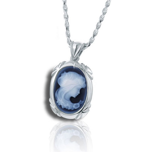 Lady Cameo Sterling Silver Cremation Jewelry Pendant Necklace