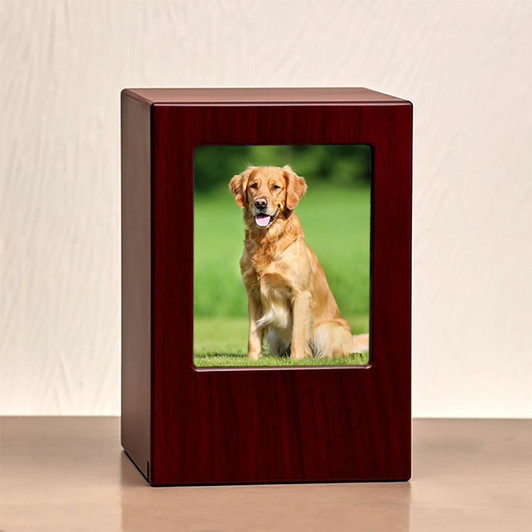 Large Cherry Finish MDF Wood Photo Pet Cremation Urn