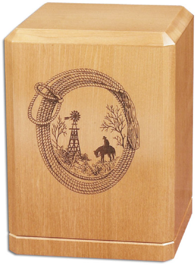 Lariat and Cowboy Classic Maple Wood Cremation Urn