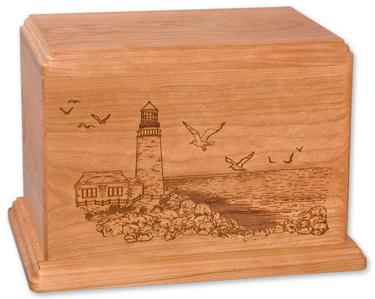 Lighthouse Cherry Wood Newport Laser Carved Cremation Urn