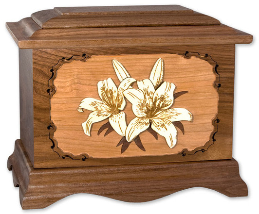 Lilies with 3D Inlay Walnut Wood Cremation Urn