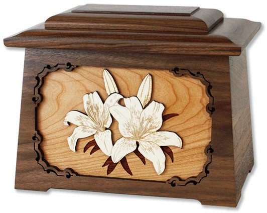 Lilies with 3D Inlay Maple Wood Astoria Cremation Urn