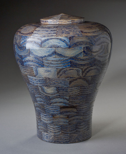 Large Lily Blue Wood Cremation Urn