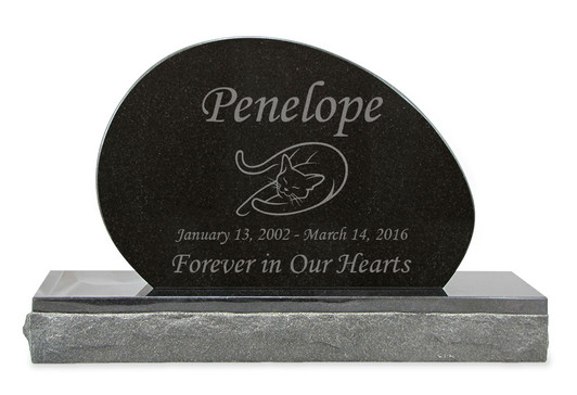 Lounging Cat Pet Upright Grave Marker Black Granite Laser-Engraved Memorial Headstone Design 3