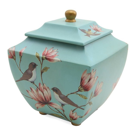 Magnolia Lovebirds Hand Painted Orchid Cremation Urn