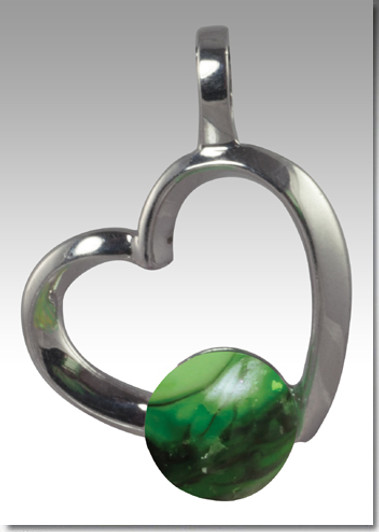 Malachite Rhythm Pearl Heart Cremains Encased in Glass Sterling Silver Cremation Jewelry Pendant