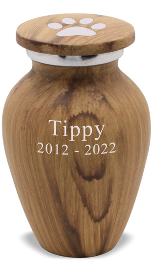 Paw Print Maple Finish Pet Aluminum Keepsake Cremation Urn