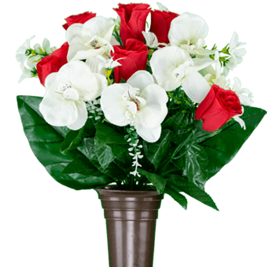 Mausoleum White Orchid with Red Rose Silk Flowers for Cemeteries