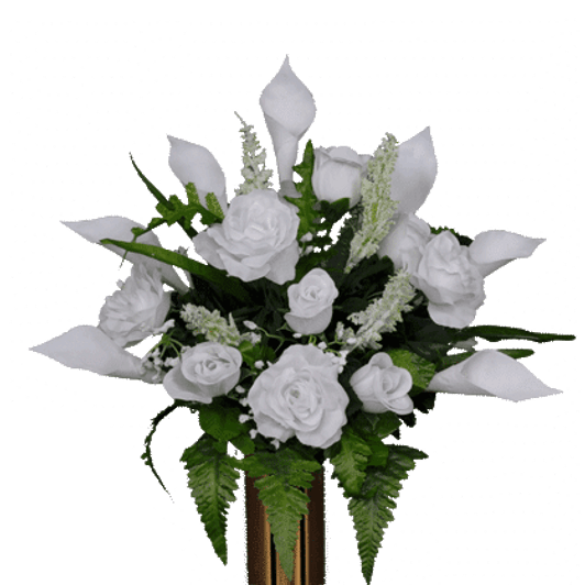 Mausoleum White Rose and Calla Lily Silk Flowers for Cemeteries