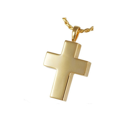 Medium Cross Cremation Jewelry in Solid 14k Yellow Gold or White Gold