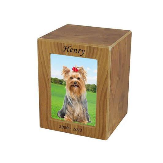 Medium Natural Finish MDF Wood Photo Pet Cremation Urn