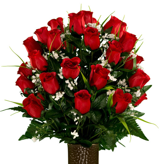 Medium Red Roses with Lily Grass Silk Flowers for Cemeteries