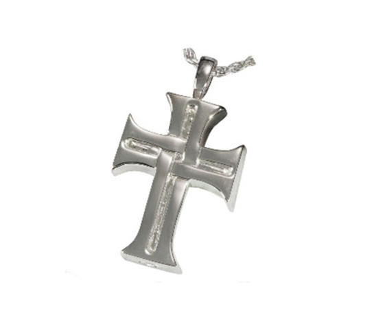 Mens Cross Cremation Jewelry in Sterling Silver