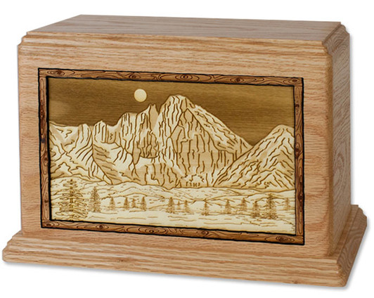 Mountain Scene with 3D Inlay Oak Wood Hampton Cremation Urn