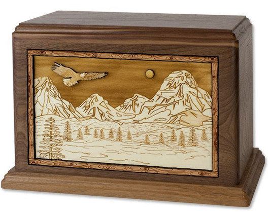 Mountain Splendor with 3D Inlay Walnut Wood Cremation Urn