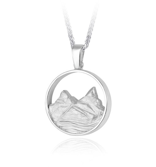 Mountain View Sterling Silver Cremation Jewelry Pendant Necklace