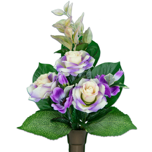 Niche Cream and Purple Rose with Poppy Silk Flowers for Cemeteries