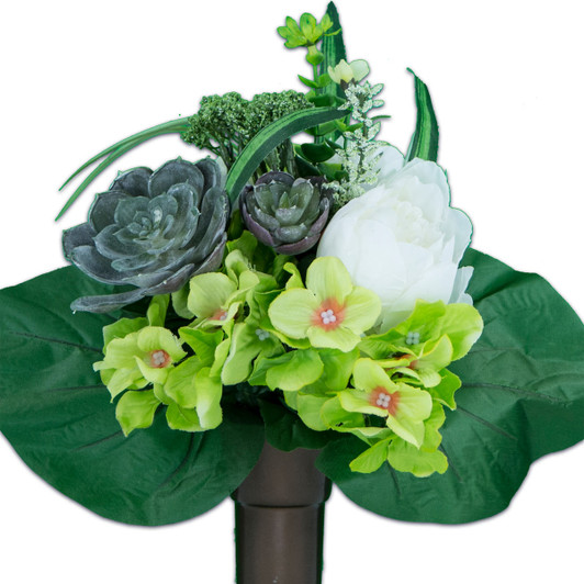 Niche Lime Hydrangea with Gray Succulent Silk Flowers for Cemeteries