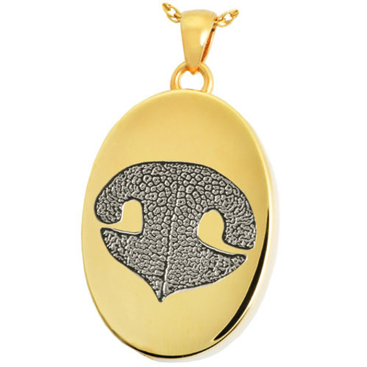 Noseprint Oval Solid 14k Gold Memorial Pet Cremation Jewelry Pendant Necklace