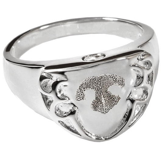 Shield Sterling Silver Memorial Pet Cremation Ring