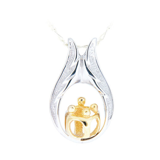 One Parent Three Children Family Sterling Silver with Gold Cremation Jewelry Pendant Necklace