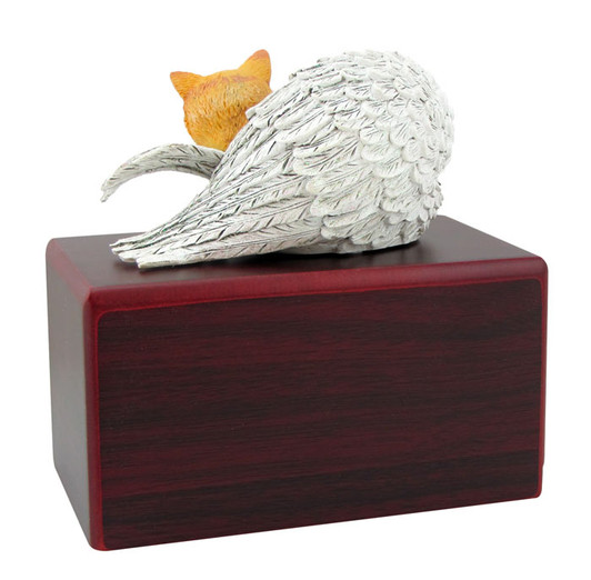 Hamilton Collection Orange Cat Figurine Cherry Wood MDF Cremation Urn