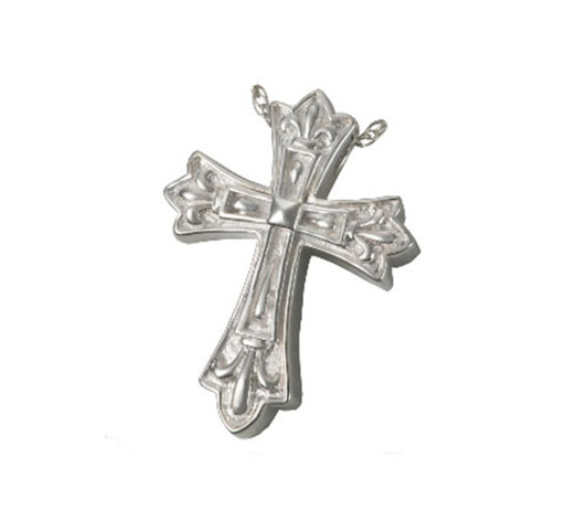 Ornate Cross Cremation Jewelry in Sterling Silver