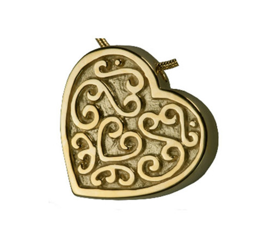 Ornate Heart Cremation Jewelry in Solid 14k Yellow Gold or White Gold