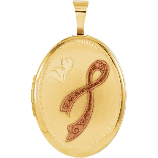 Oval Awareness Ribbon Gold Vermeil Memorial Locket Jewelry Necklace