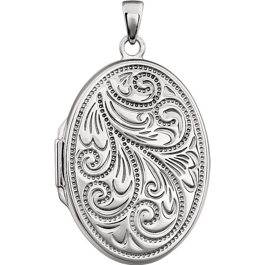 Oval Floral Spray Sterling Silver Memorial Locket Jewelry Necklace