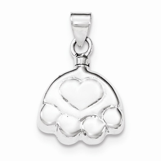 Paw Print and Heart Sterling Silver Cremation Jewelry Pendant