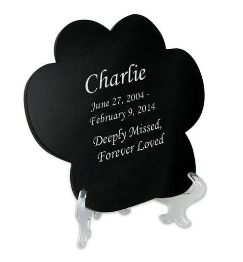 Large Paw Print Laser-Engraved Pet Plaque Black Granite Memorial